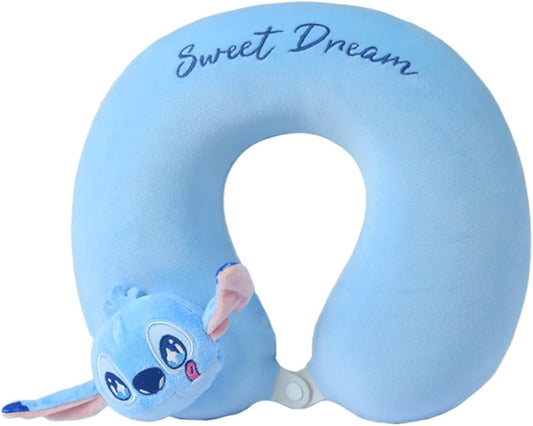 MINISO Disney Stitch Travel Pillow 100% Pure Memory Foam Neck Pillow, Airplane Pillow for Traveling Car Home Office Washable Cover