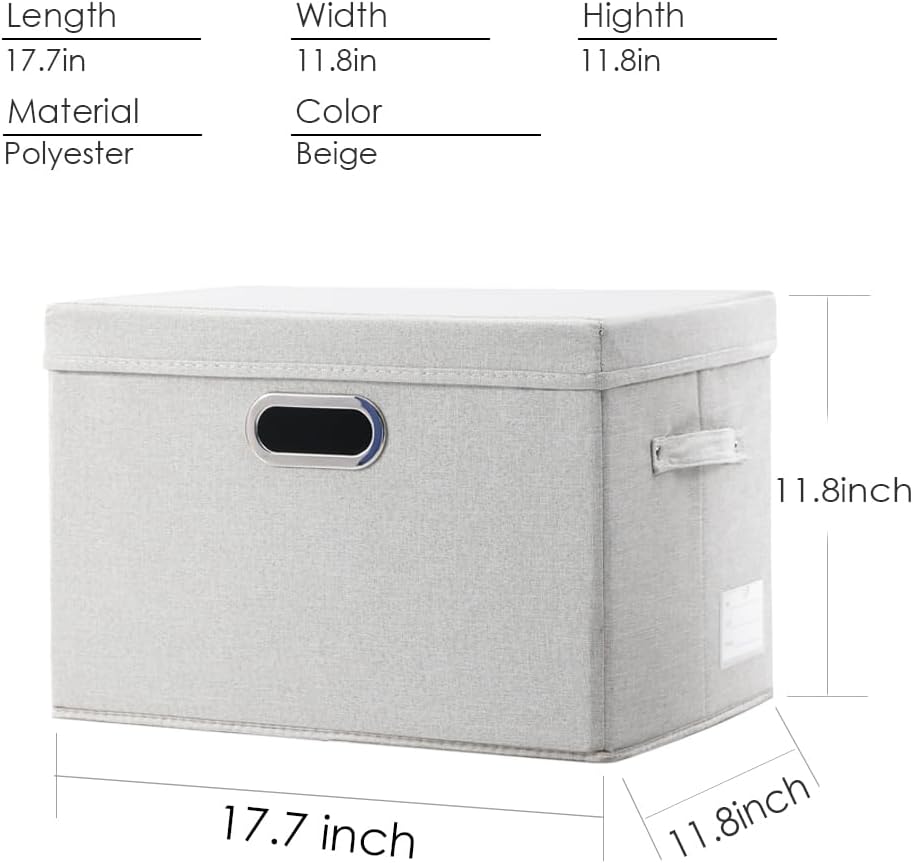 PRANDOM Large Collapsible Storage Bin with Lid [1-Pack] Fabric Foldable Storage Box Organizer Container Basket Cube with Cover for Home Bedroom Closet Office Beige (17.3x11.8x11.8)