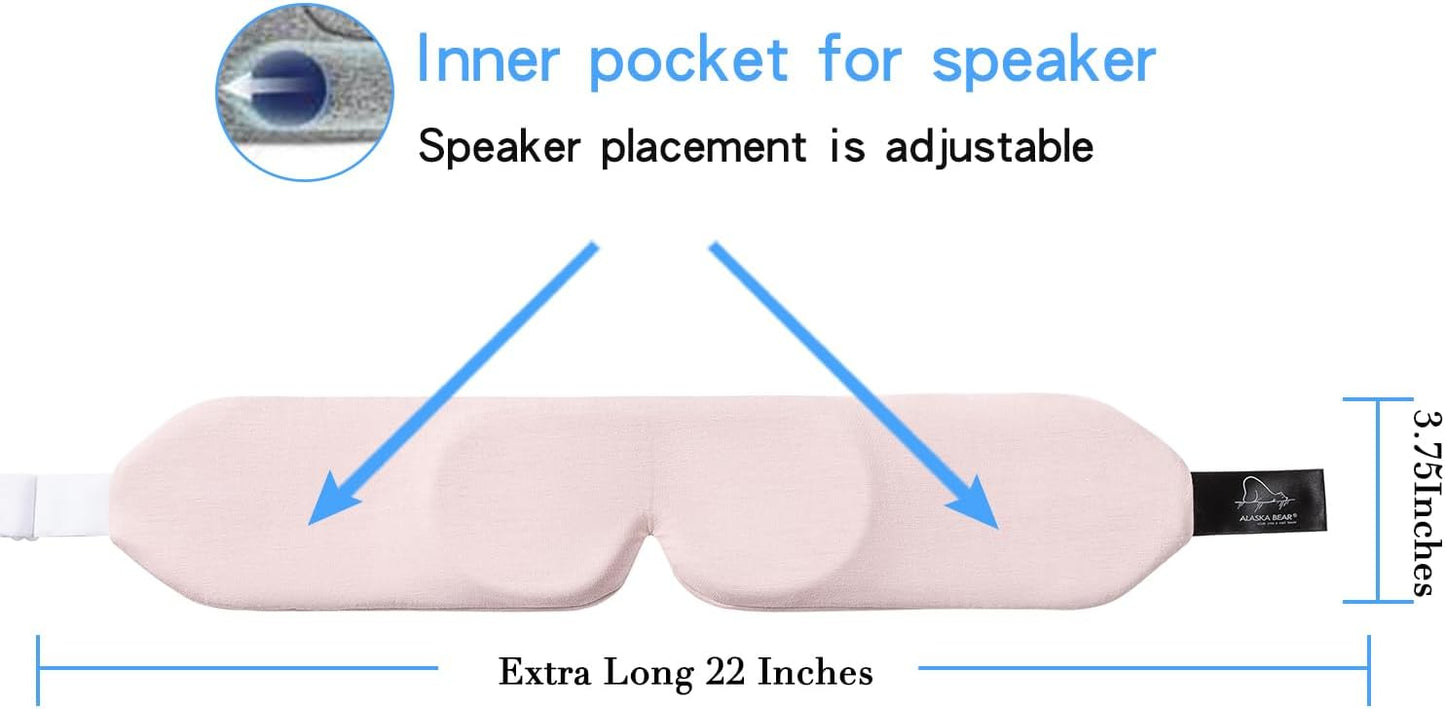 ALASKA BEAR Sleep Headphone Headband Bluetooth 5.2 HD Stereo Noise Reduction Eye Contour Built-in Mask w/Thin Speakers Wireless Audio Sports Headgear(Pink)