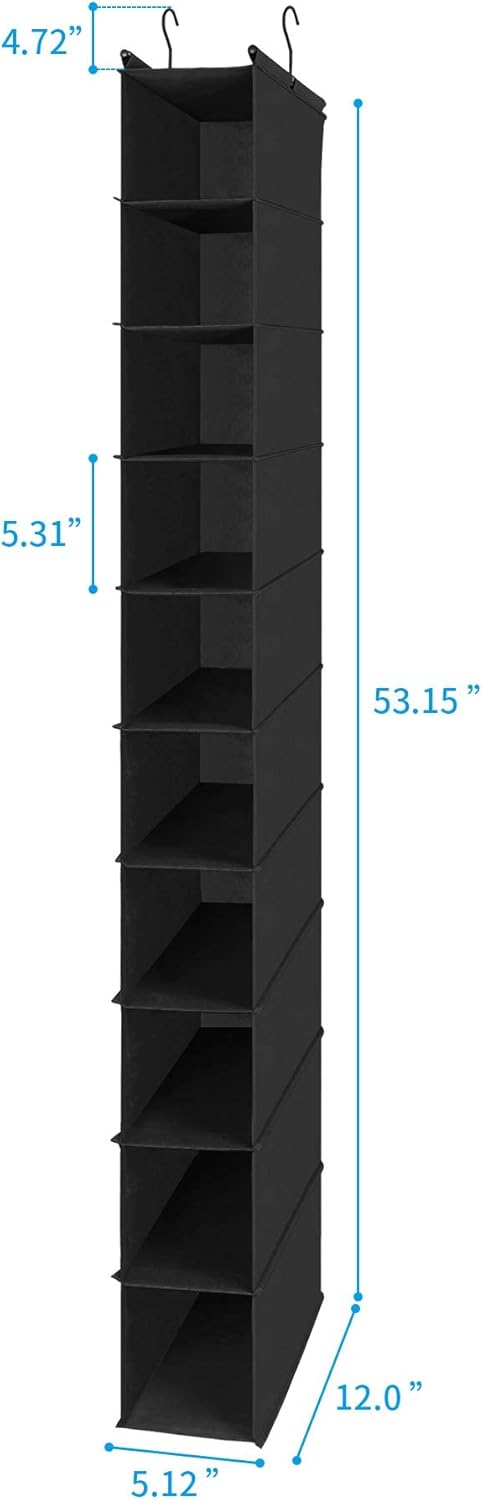 MAX Houser 10-Shelf Hanging Shoe Shelf Organizer, Hanging Shoe Storage for Closet (Black)
