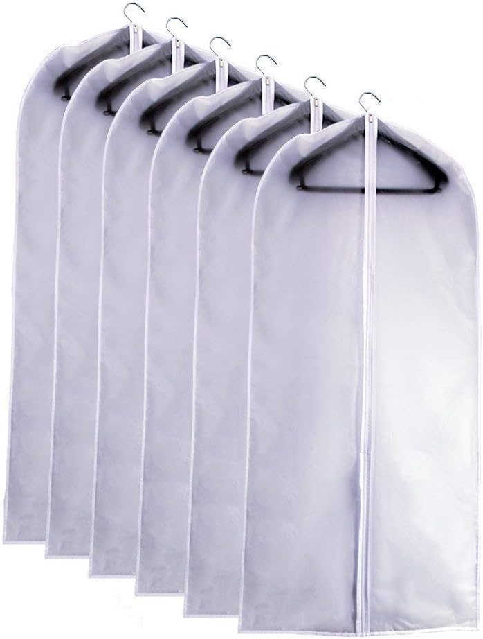 Garment Bags for Hanging Clothes 24''X48'' Suit Bags for Closet Storage (Pack of 6) Plastic Waterproof Suit Cover Bags with Zipper for Coats, Jackets, Shirts