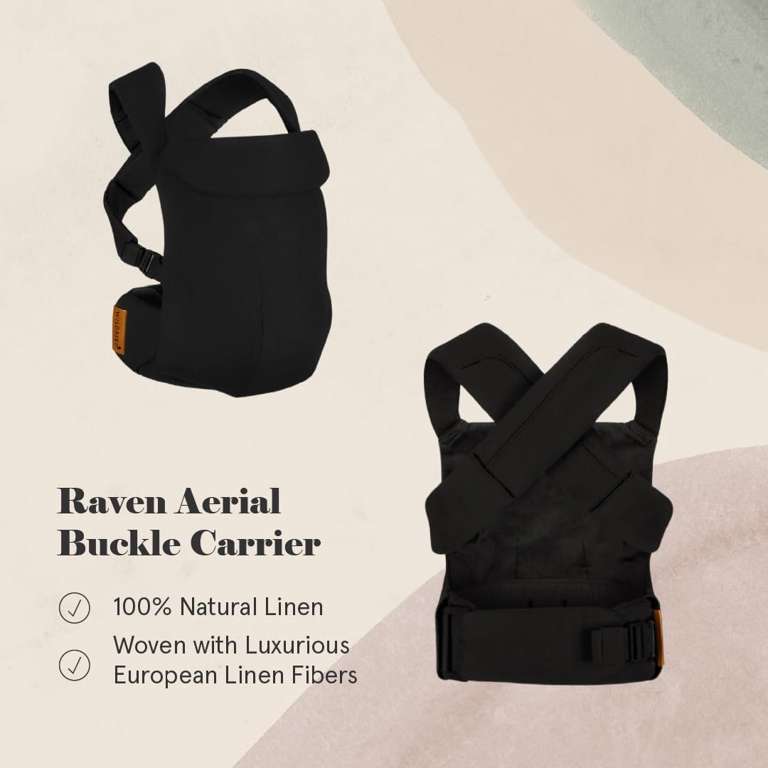 WildBird - Aerial Carrier - 7 to 45 lbs - for Moms, Dads & Caregivers - 100% Natural European Linen Fibers - Versatile & Adjustable - Small Size - Raven Fabric