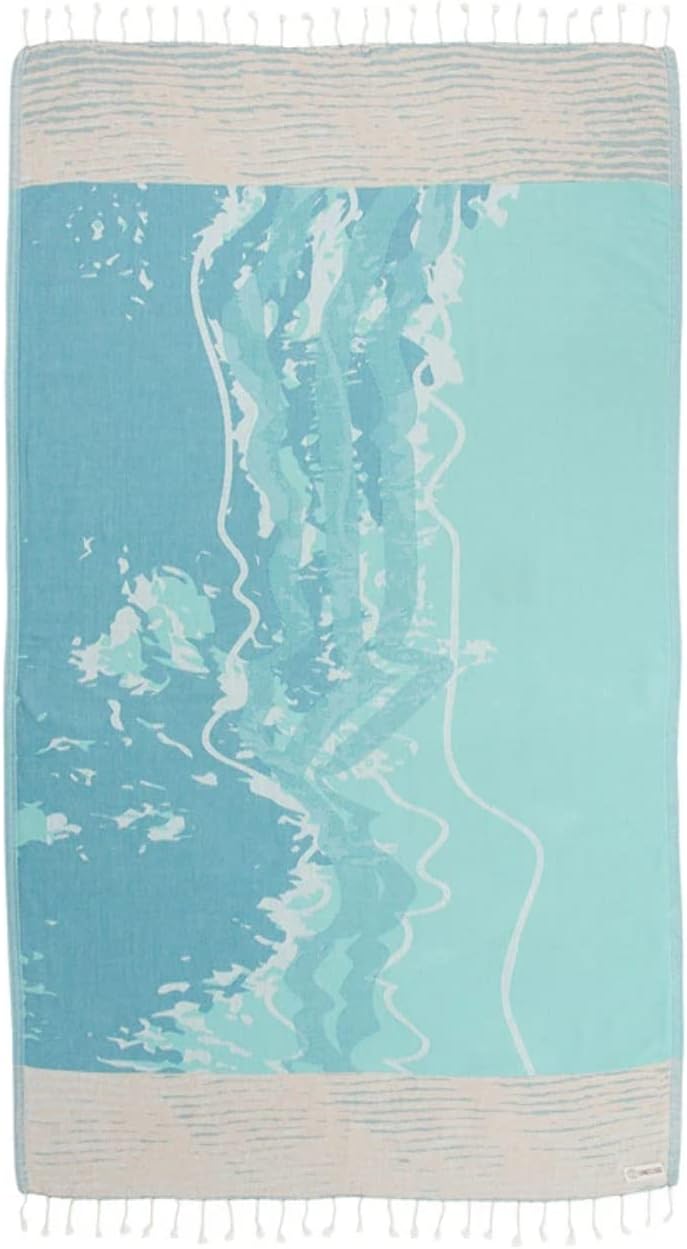 Sand Cloud Turkish Beach Towel - Sand Free - 100% Organic Turkish Cotton Yarn - Quick Dry Towel for Beach, Picnic Blanket or Throw - As Seen on Shark Tank - Waves