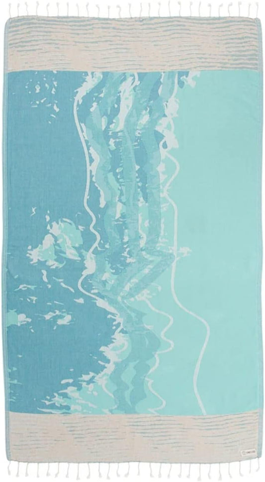 Sand Cloud Turkish Beach Towel - Sand Free - 100% Organic Turkish Cotton Yarn - Quick Dry Towel for Beach, Picnic Blanket or Throw - As Seen on Shark Tank - Waves