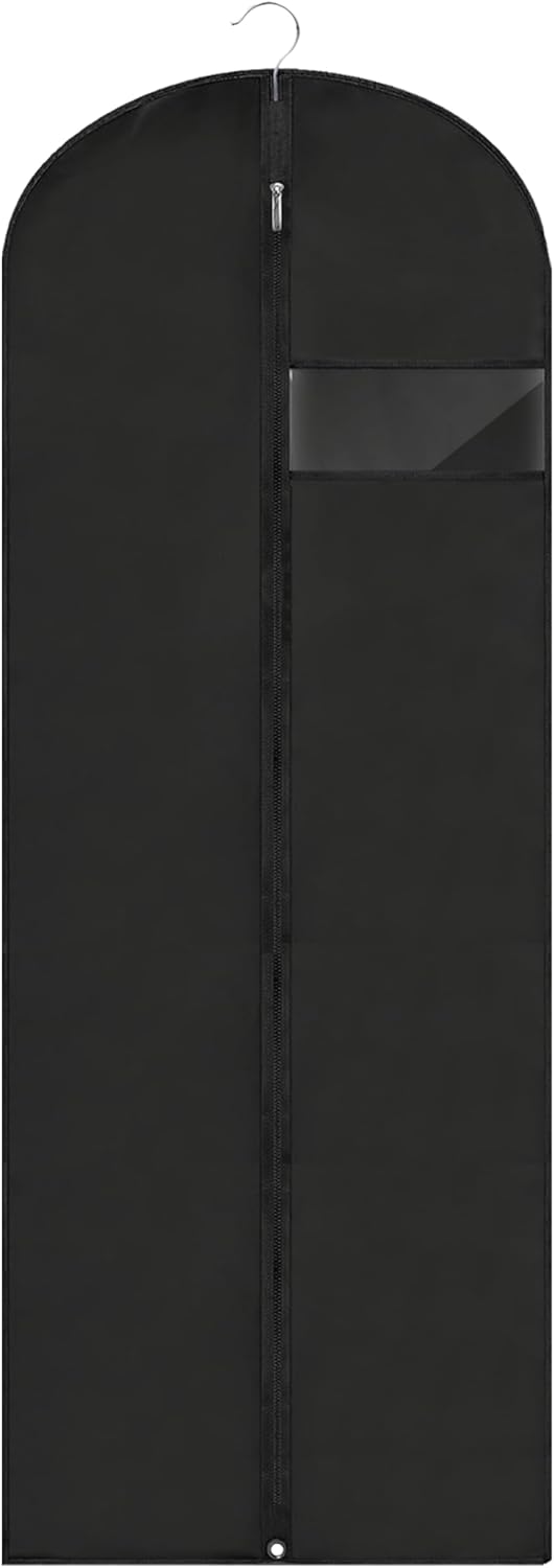 Dress Bags for Gowns Long, 65'' Garment Bags for Hanging Clothes, Suit Bag Cover for Storage and Travel (Black)