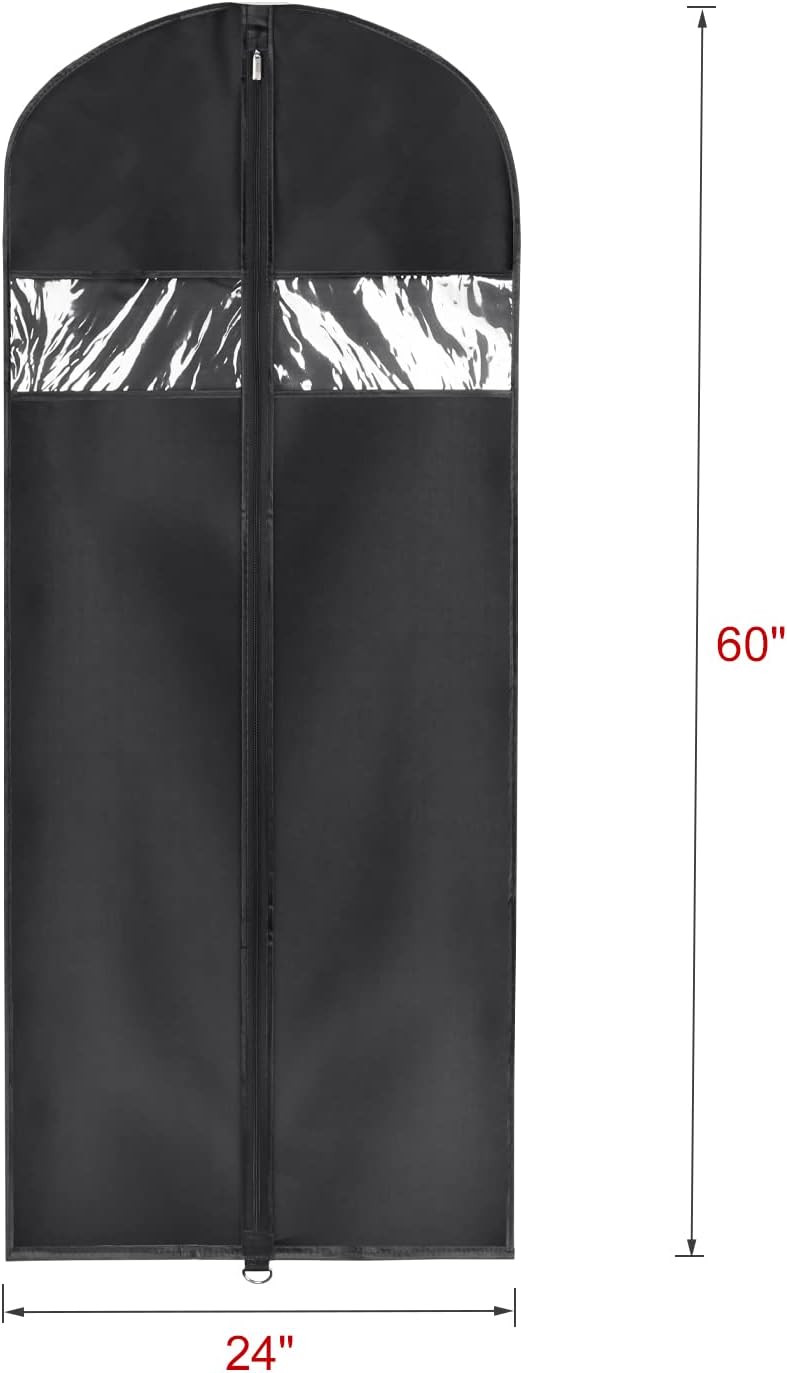Univivi Garment Bag 60inch Lightweight Suit Bags for Closet Storage, Hanging Clothes Cover 3 Pack with Zipper and Eye-Hole Carry Handles for Folding for Tuxedos Coats Dresses, Black