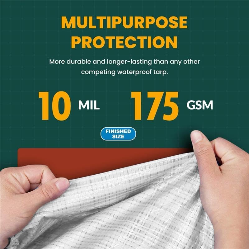 Large Waterproof Tarp - Heavy Duty 10 Mil Thick Poly Tarpaulin Ideal for Canopy Tents, Boats, RV or Pool Covers - Multipurpose Protective Tarps with Grommets for Indoor and Outdoor Use | 12' x 20'
