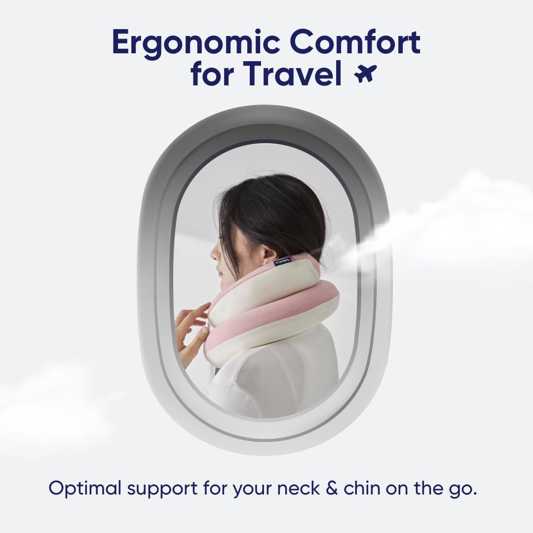 Vesta Loop Neck Pillow for Travel, Spiral Wrapping Design for Enhanced Chin & 360º Support, S-Shape Memory Foam Airplane Pillow for Flight, Office, and at Home (Heavenly Pink, S-Shape (Pack of 1))