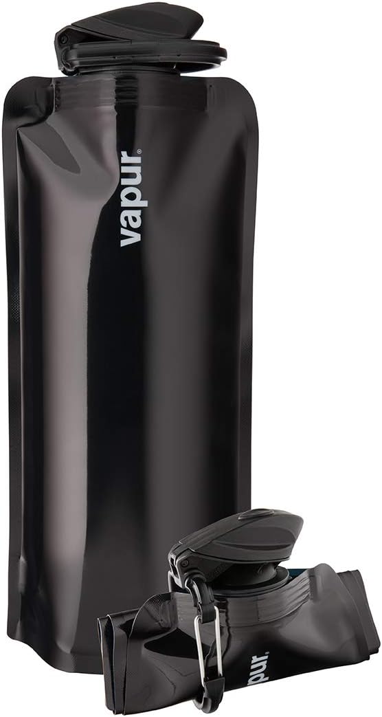 Vapur Collapsible Water Bottle With Carabiner, Compact Bottle Folds Flat For Hydration On The Go, Ideal for Traveling, Hiking or Camping, 23 Ounce, Black, Pack of 1