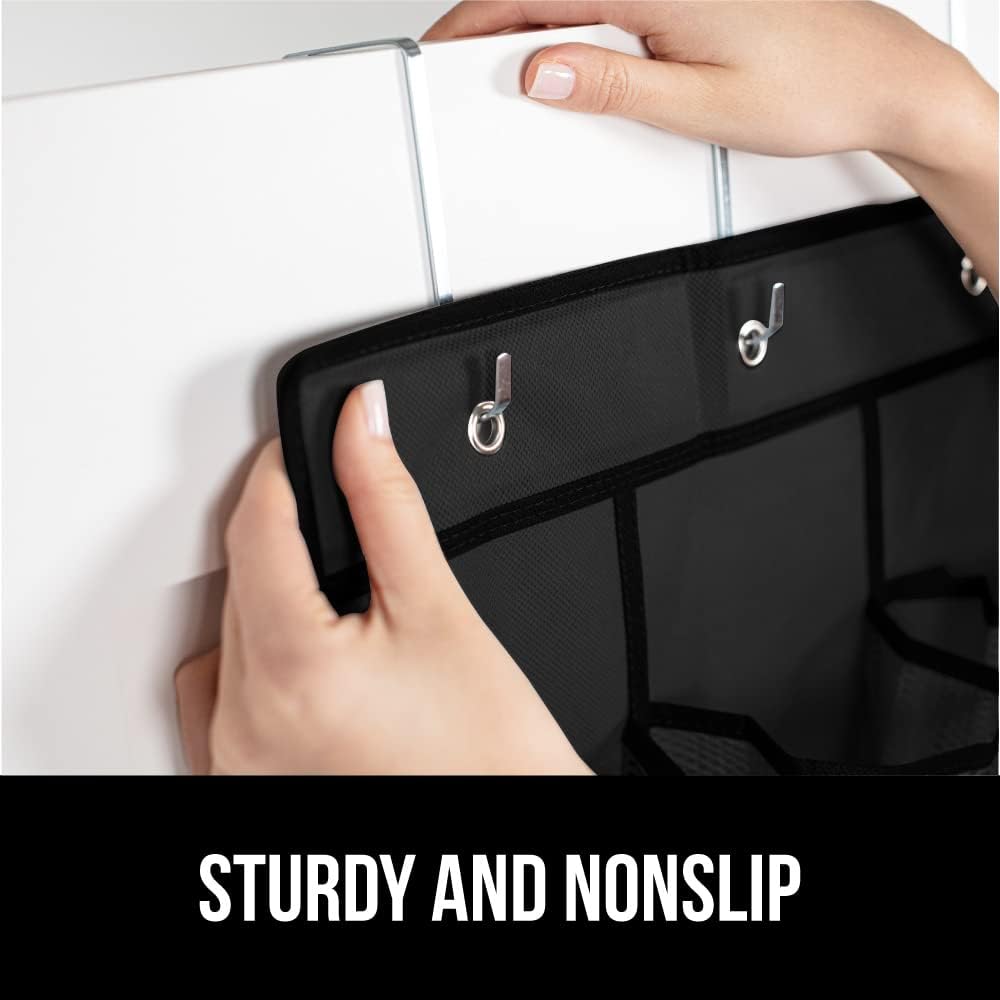 GORILLA GRIP Over the Door Shoe Organizer, 24 Large Breathable Mesh Pockets, Space Saving Hanging Storage Holder, Closet Rack Hanger Holds Up to 40 lbs, Hangs on Closets for Shoes, Accessories, Black