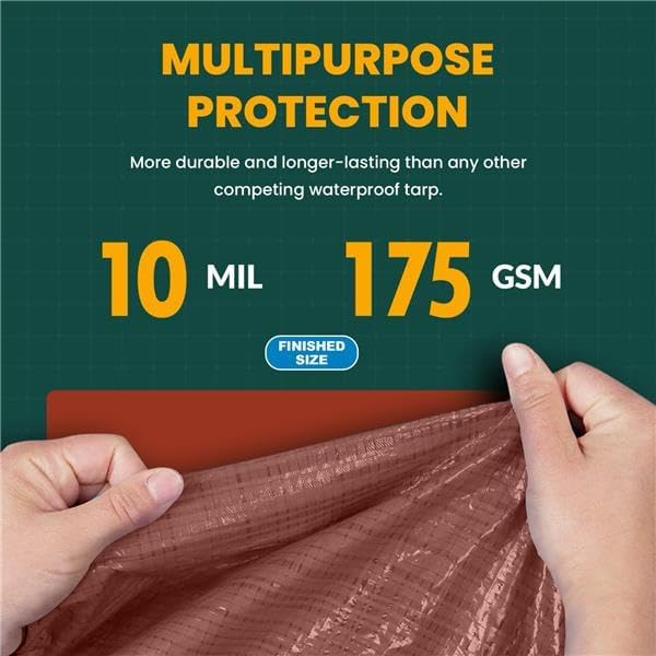 Large Waterproof Tarp - Heavy Duty 10 Mil Thick Poly Tarpaulin Ideal for Canopy Tents, Boats, RV or Pool Covers - Multipurpose Protective Tarps with Grommets for Indoor and Outdoor Use | 12' x 20'