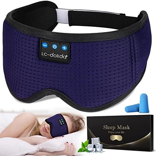 LC-dolida Sleep Headphones, Sleep Mask Bluetooth Wireless Music Eye Mask, Sleeping Headphones for Side Sleepers Sleep Mask with Bluetooth Headphones Ultra-Thin Stereo Speakers Perfect for Sleeping