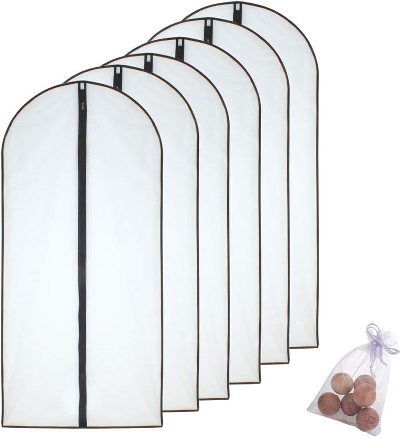 Garment Bag Black Side Breathable Clear Full Zipper Bags for Clothes Storage (24'' x 40'', Black + Balls)