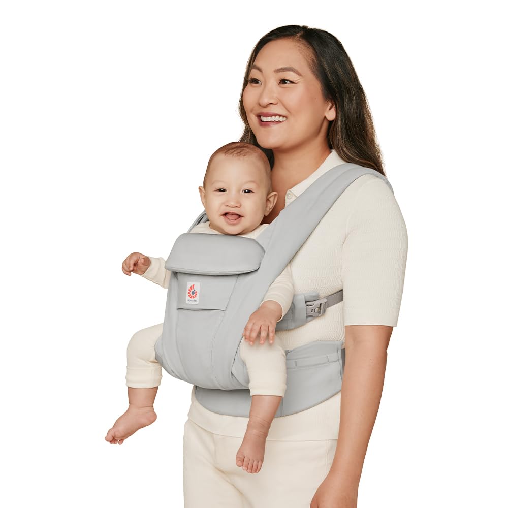 Ergobaby Omni Deluxe Baby Carrier Newborn to Toddler - Breathable Baby Carriers for Summer - All-Position Carrier with Enhanced Lumbar Support & Airflow (7-45 Pounds), Cotton, Pearl Grey