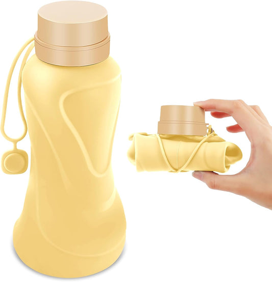 Collapsible Water Bottles,650ml,Leak Proof,Reuseable BPA Free Silicone Foldable Water Bottles,Durable Lightweight for Travel Gym Camping Hiking,Compact Size Portable Sports Water Bottle (Yellow)