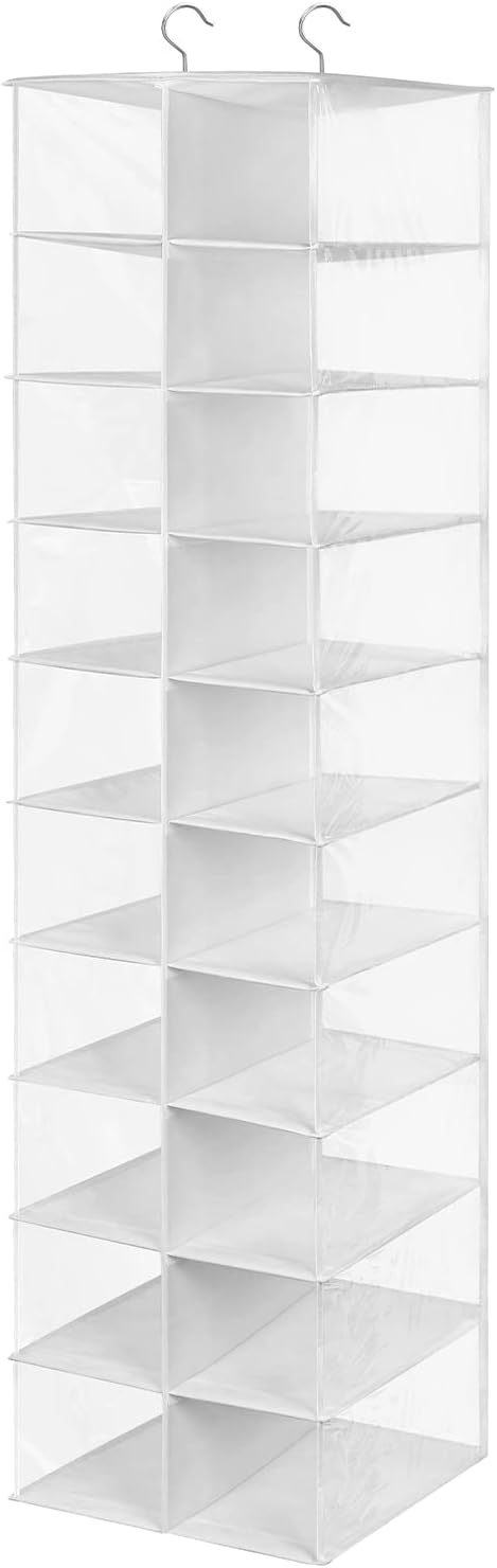 coastal rose Hanging Shoe Organizer for Closet, 20 Sections Hanging Closet Organizers and Storage Shelves, Space Saving Shoe Storage Rack Holder, Transparent White, 12''W×12''Dx 50''H