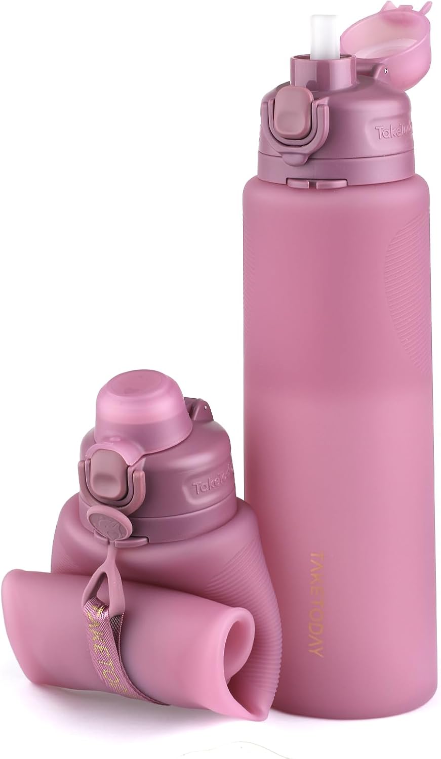 TakeToday Collapsible Water Bottles 32oz, Foldable Travel Water Bottle, BPA Free, Silicone Water Bottle Leakproof for Hiking, International Travel, Outdoors