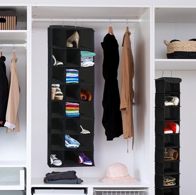 SIMPLE HOUSEWARE Hanging Closet Organizers 24 Section Shoe Shelves, Black