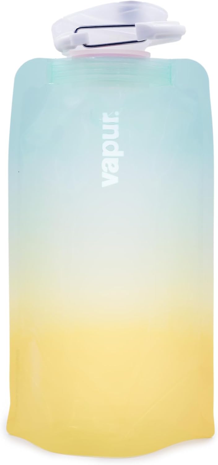 Vapur Collapsible Water Bottle With Carabiner, Compact Bottle Folds Flat For Hydration On The Go, Ideal for Traveling, Hiking or Camping, 16 Ounce, Malibu, Pack of 1