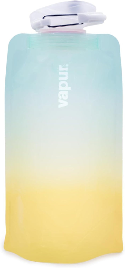 Vapur Collapsible Water Bottle With Carabiner, Compact Bottle Folds Flat For Hydration On The Go, Ideal for Traveling, Hiking or Camping, 16 Ounce, Malibu, Pack of 1