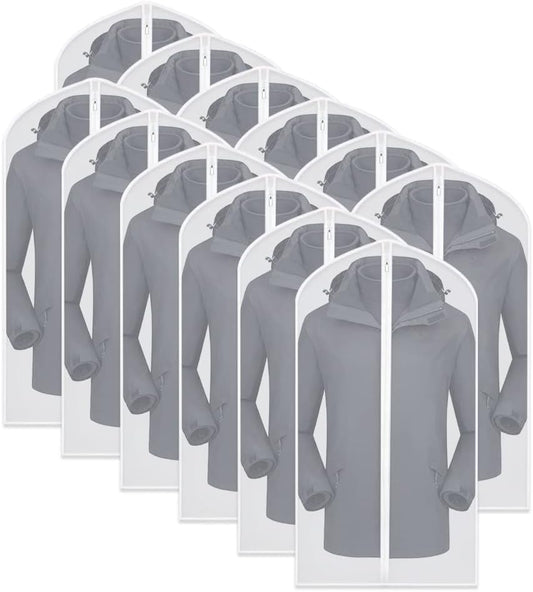 Garment Bags for Hanging Clothes Breathable Suit Bag (Set of 12) Covers with Zip PEVA Clothes Cover Bags Coat Waterproof Dress Cover Bags for Wardrobe Storage and Travel for Suits, Gowns-24'' x 40''