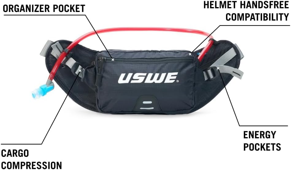 USWE Zulo Hydration Hip Pack - with Organizer and Side Pockets, Bounce Free Hip Belt (Crazy Yellow, 2L)