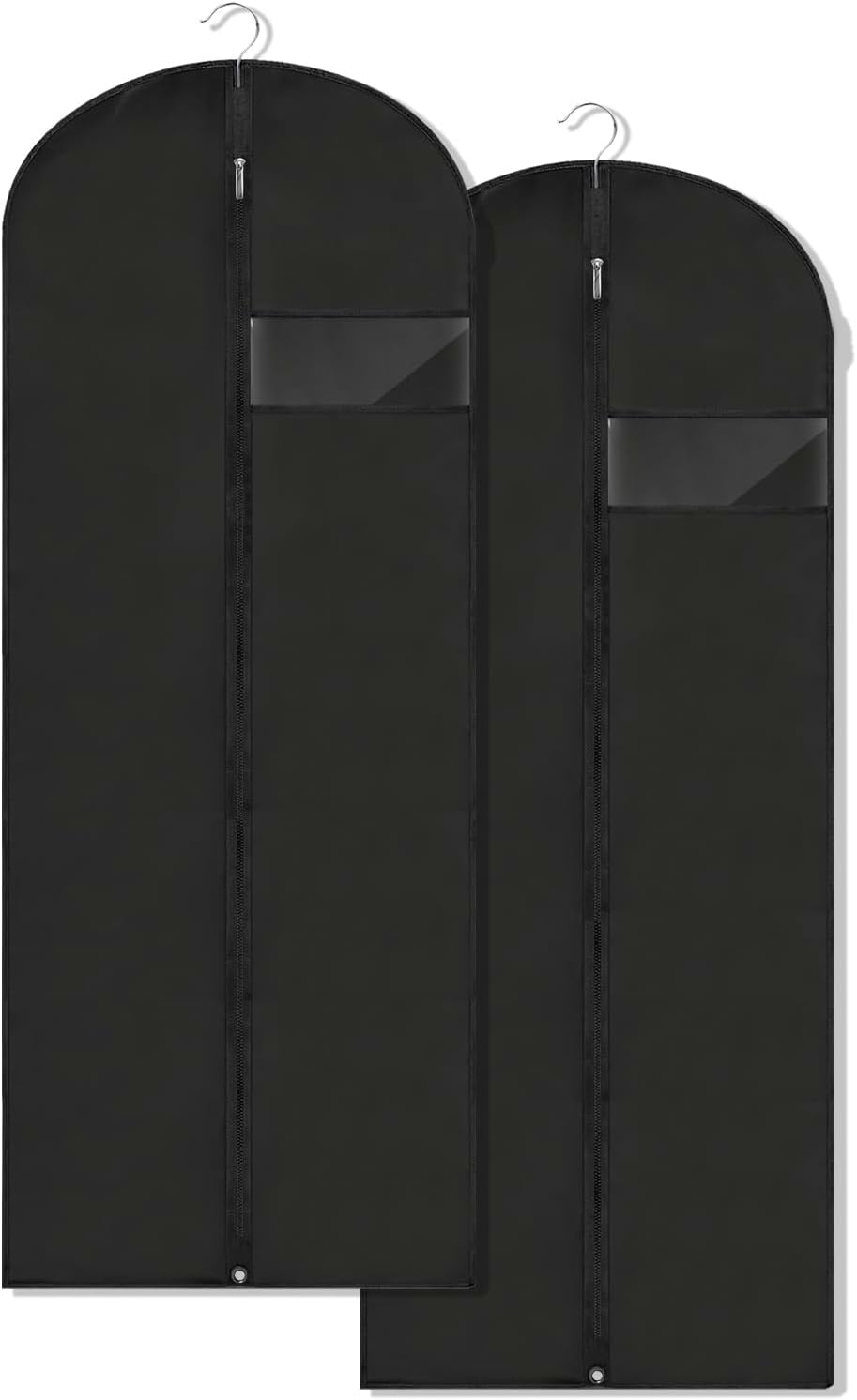 Dress Bags for Gowns Long, 60'' Garment Bags for Hanging Clothes, Suit Bag Cover for Storage and Travel, 2 Pack (Black)