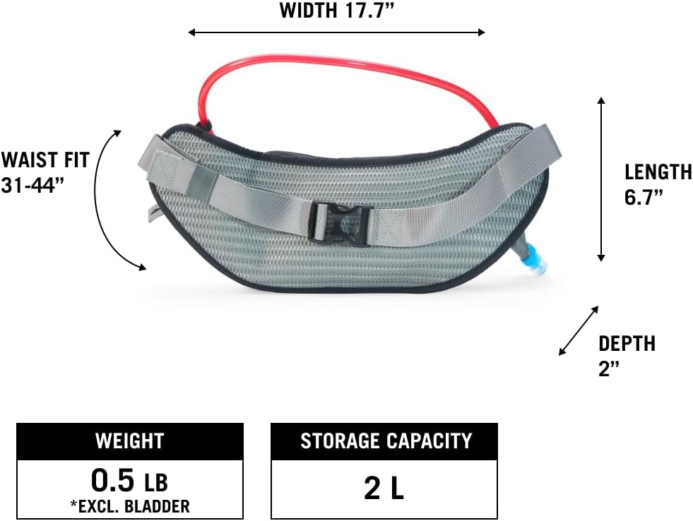 USWE Zulo Hydration Hip Pack - with Organizer and Side Pockets, Bounce Free Hip Belt (2L, Black)
