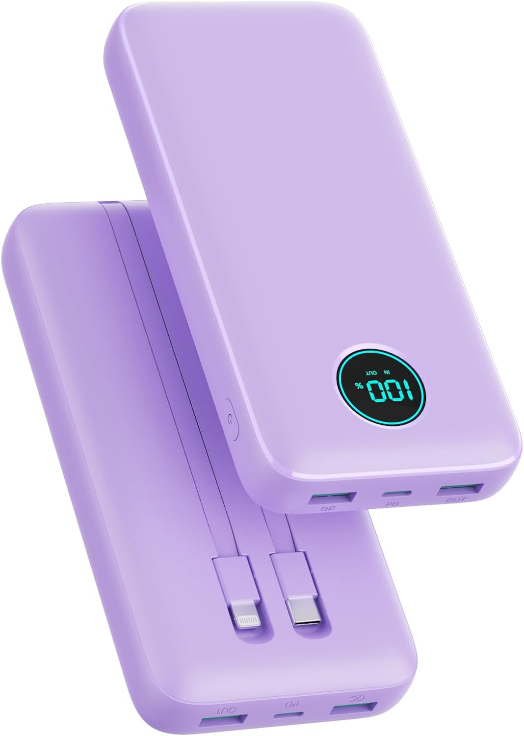 Portable Charger PowerBank 40,800mAh with 2 Built-in Cables,25W PD Fast Charging +QC 4.0 Quick Phone Charging Power Bank, 5 Outputs LCD Display USB C Battery Pack for iPhone 16/15 Android Galaxy etc