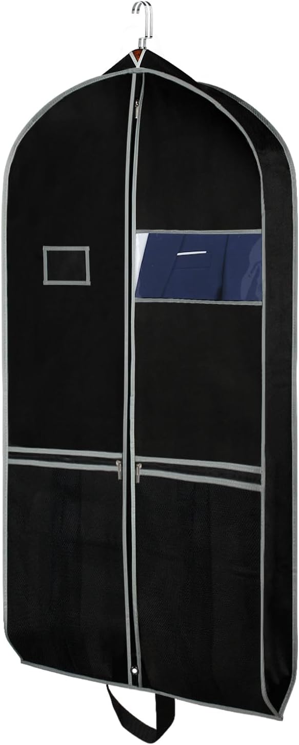 Zilink 43" Garment Bag Suit Bags for Travel with Pockets Breathable Dress Suit Cover for Storage with PVC Card Holder, Black