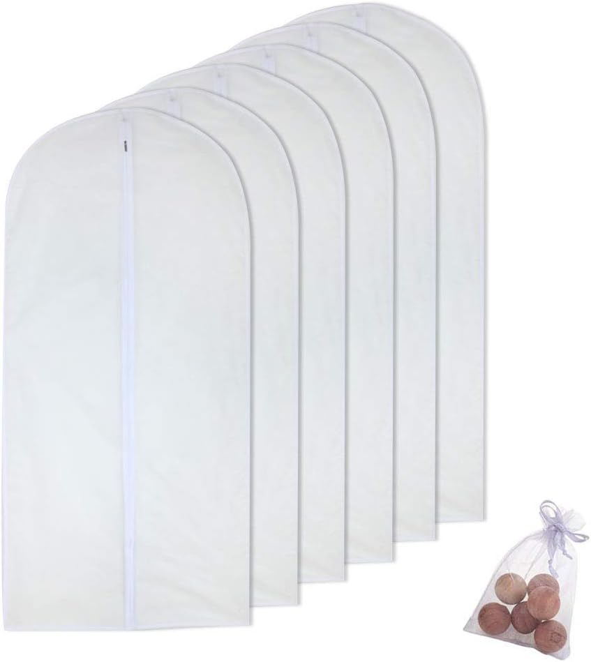 Garment Bag Covers 24'' x48'' Garment Bags White Breathable Full Zipper Dust Cover for Clothes Storage Closet Pack of 6
