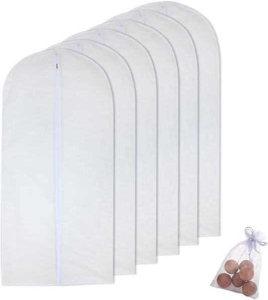 Garment Bag Covers 24'' x48'' Garment Bags White Breathable Full Zipper Dust Cover for Clothes Storage Closet Pack of 6