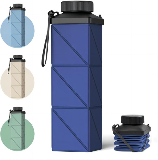 Collapsible Water Bottles, 2nd Generation Leakproof BPA-Free Travel Water Bottle 24.3oz(720ml),Lightweight Reusable Water bottle, Portable for Travel Cycling Gym Camping Sports,DarkBlue