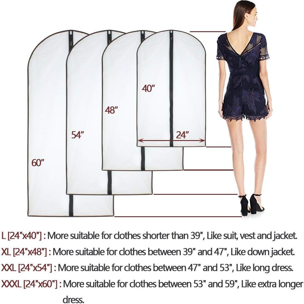 Garment Bags for Hanging Clothes (Set of 6) Black Side Breathable Garment Bag Clothes Cover Clear Full Zipper Bags for Suit Clothes Storage (24'' x 48'', Black)