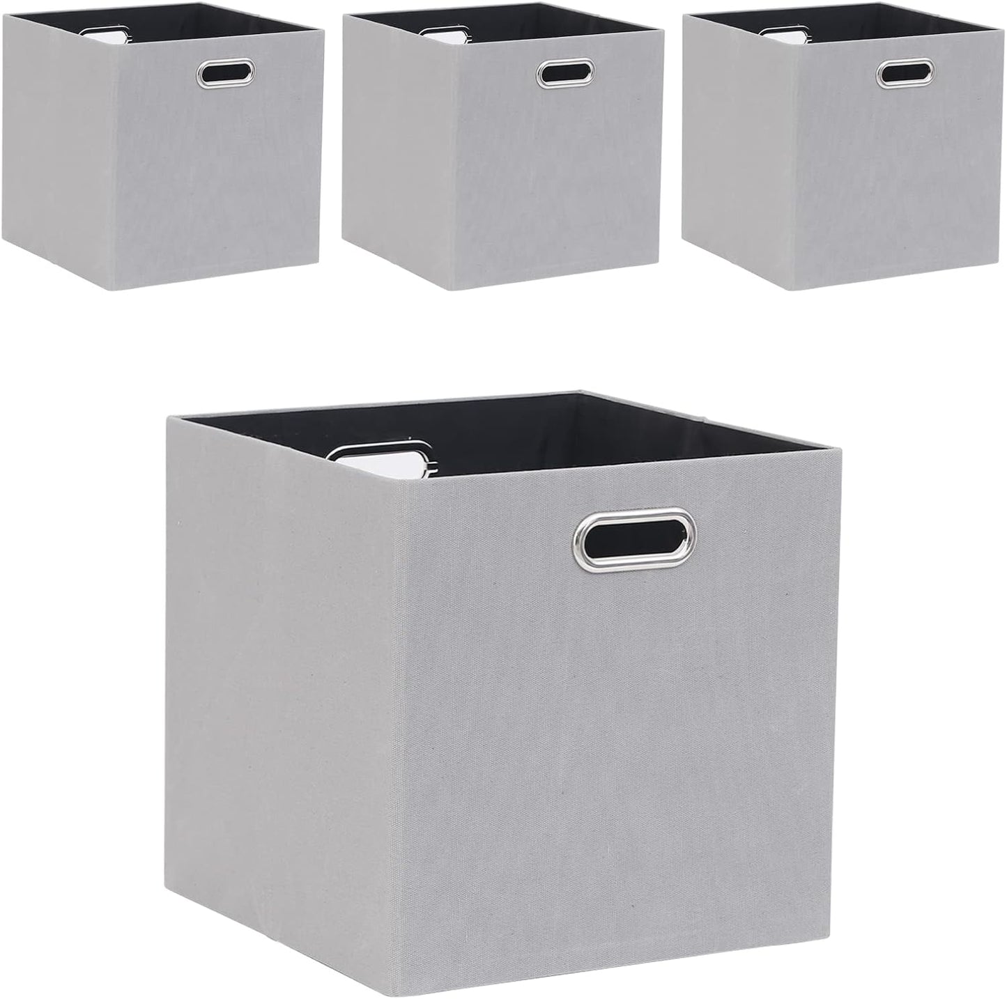 Cube Storage Bins 13×13 Polyester Foldable Box with Handles, Collapsible Organization Basket Set of 4 Large Capacity Drawer for Closet Shelf Cabinet Bookcase Bedroom, Light Gray