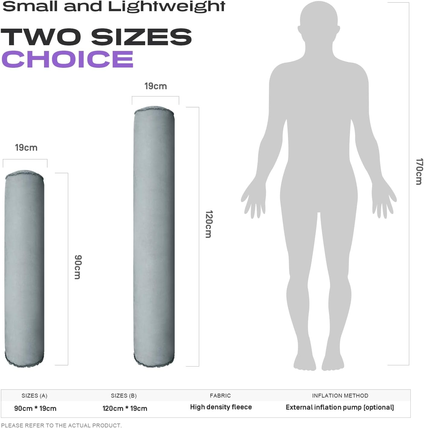 ETROL Inflatable Body Pillow for Adults, 47-inch Long Pillows for Bed, Bolster Pregnancy Pillows for Sleeping, Inflatable Travel Full Body Pillow, Hug Round Pillow for Side Sleeper, Soft Velvet, Grey