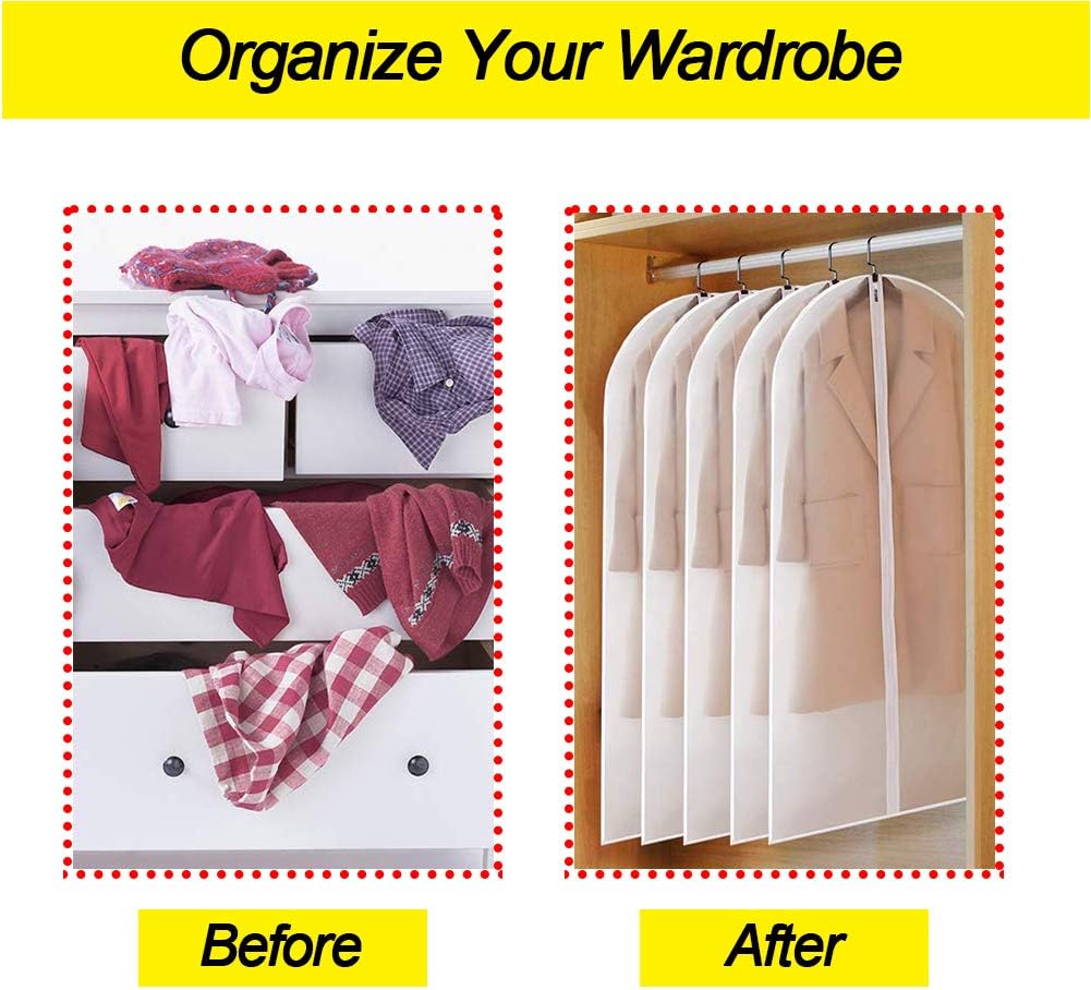 Garment Bags for Hanging Clothes 24'' x 55 '' (Set of 6) Transparent Lightweight Breathable Coat Covers for Closet with Study Full Zipper for Long Dress Clothes Storage [Upgraded Version]