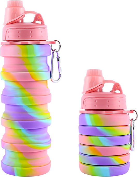 Collapsible Water Bottles for Travel, Foldable Sports Water Bottle for Kids, Reusable Water-proof Silicone Water Bottles with mountaineering Buckle for Camping Hiking Holiday