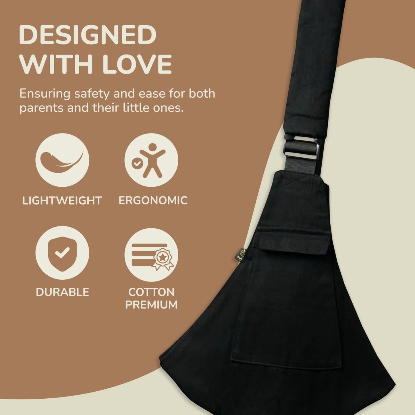 Ergonomic Lightweight Adjustable Toddler Sling Baby Carrier with Zipper Pockets Shoulder Padding Anti Slip Support for Travel Loving Dads and First Time Moms from 12 Months to 3 Years