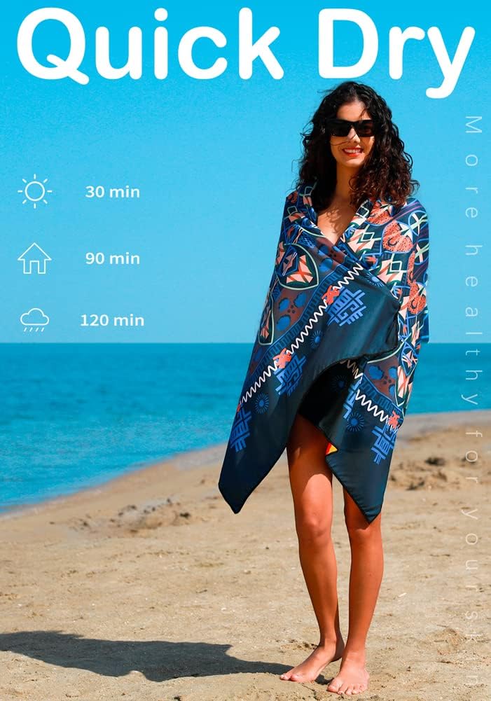 4 Pack Microfiber Lightweight Beach Towel Sand Free Quick Dry Absorbent Thin Compact Towels for Swimming Pool Camping Beach Accessories Large Easy Pack Travel Things for Vacation Essentials Gift