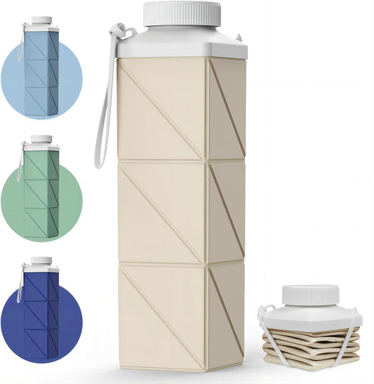 POMKAKA Collapsible Water Bottles 24.3oz(720ml), 2nd Generation Leakproof BPA-Free Travel Water Bottle,Lightweight Reusable Water bottle for Cycling Gym Camping Sports,Champagne White