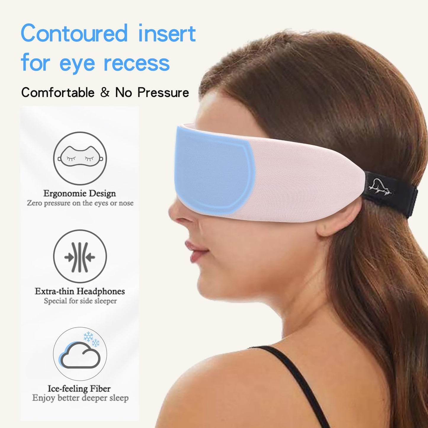 ALASKA BEAR Sleep Headphone Headband Bluetooth 5.2 HD Stereo Noise Reduction Eye Contour Built-in Mask w/Thin Speakers Wireless Audio Sports Headgear(Pink)