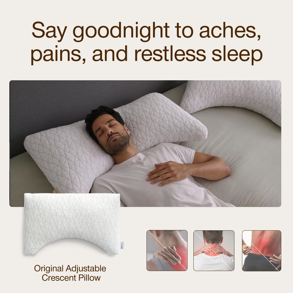 Coop Home Goods Original Crescent Adjustable Pillow, Queen Bed Pillows for Shoulder, Neck & Head Support, Crescent Foam Pillows - Medium Firm for Back & Side Sleeper, CertiPUR-US/GREENGUARD Gold