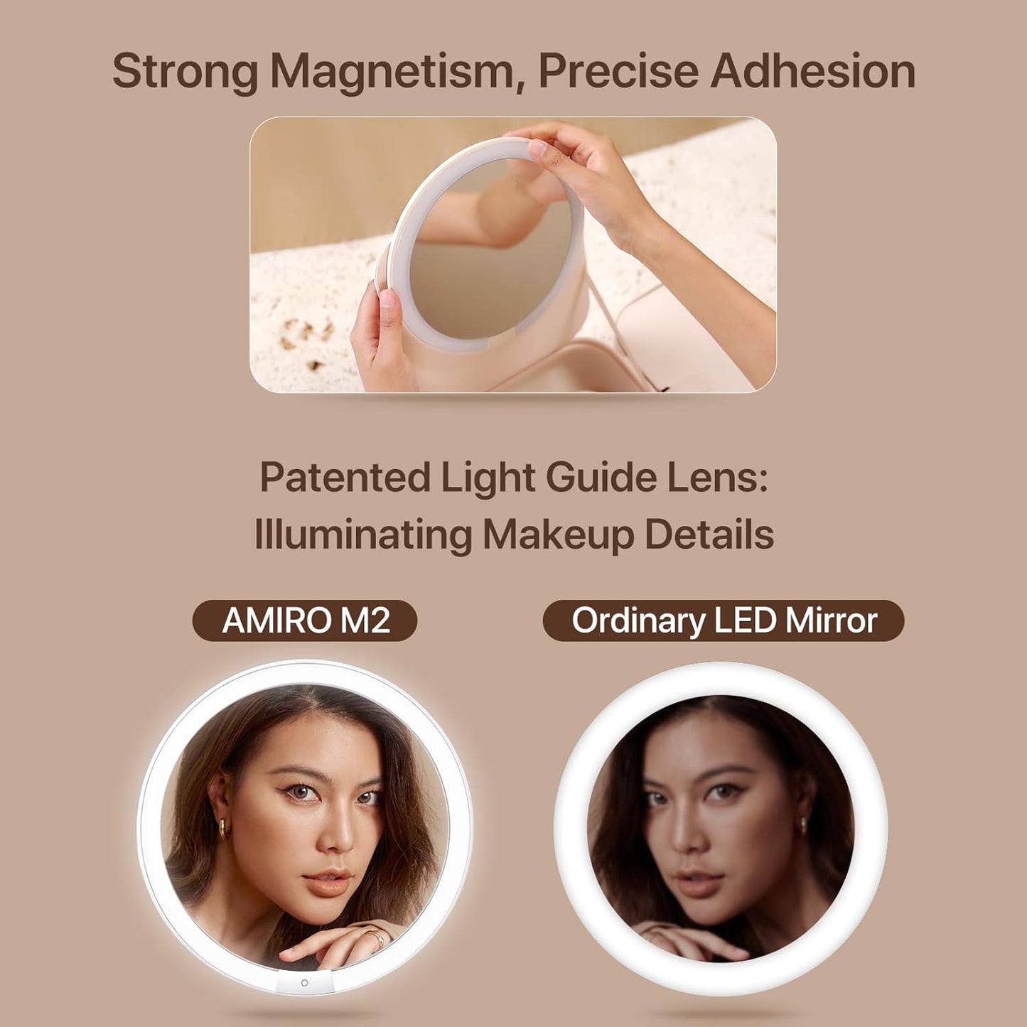 AMIRO M2 Travel Makeup Bag with 5 Level Brightness & 3 Color LED Mirror, Portable Makeup Artist Organizer, White