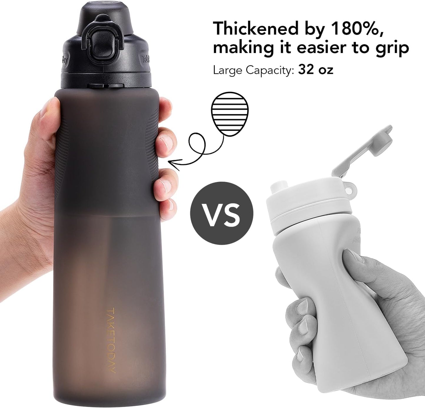 TakeToday Collapsible Water Bottles 32oz, Foldable Travel Water Bottle, BPA Free, Silicone Water Bottle Leakproof for Hiking, International Travel, Outdoors