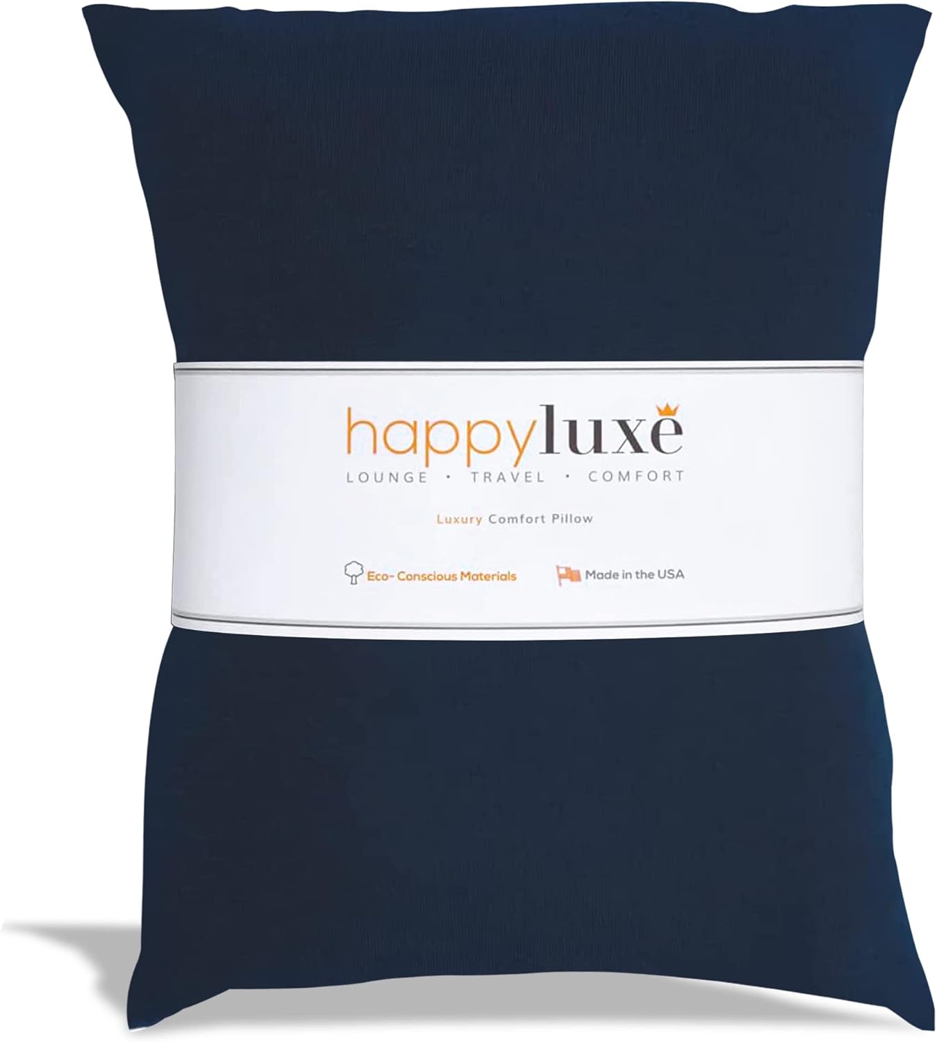Happyluxe Odyssey Travel Pillow for Long Flights - Soft, Small, Alternative to Down and Memory Foam. 17 x 13in - Made in The USA, Navy Blue Airplane Pillow for Adults Sleeping, Camping or Nap