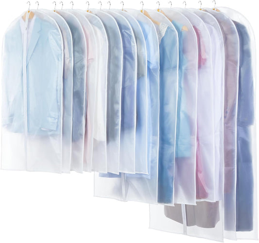 6 Pack Translucent Garment Bags for Hanging Clothes - Frosted Clothes Storage Bags for Suits, Shirts, Dresses, Closet Storage, Travel - 24" x 40"/47"/55"