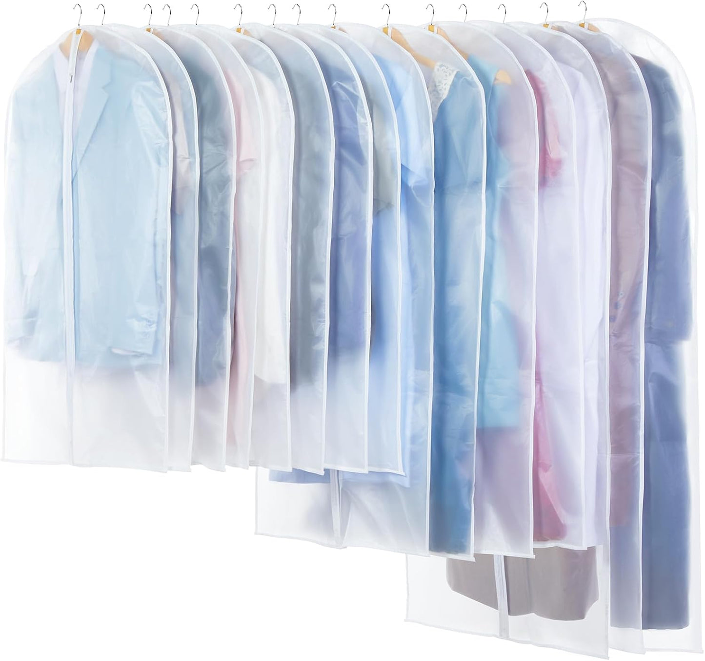 Translucent Garment Bag - 15 Packs Garment Bags for Hanging Clothes Dress Bag Suit Bags for Closet Storage Travel - 24" x 40"/47"/55"