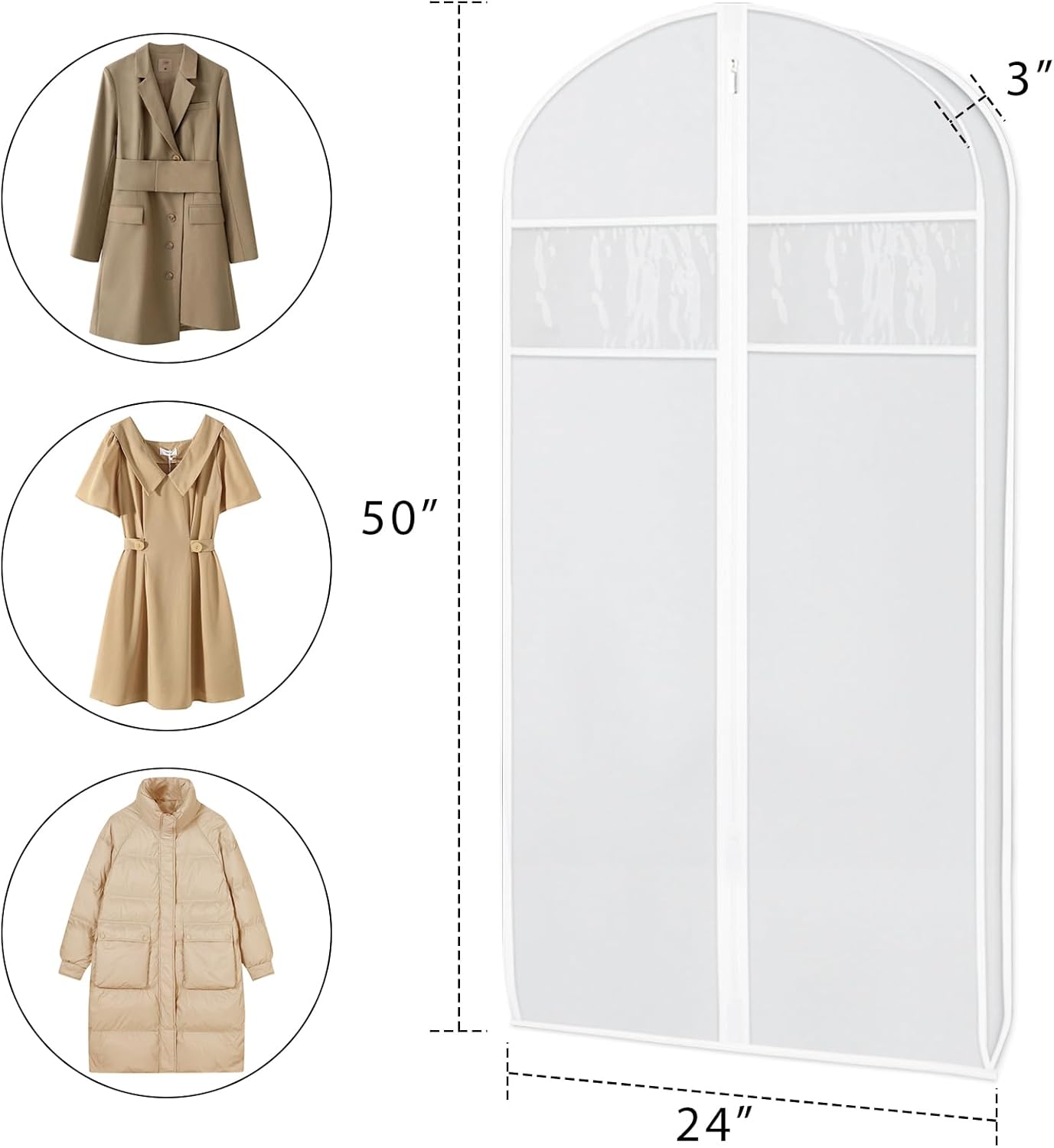Zilink Clear Suit Coat Bags for Storage 50-inch Dress Bags for Hanging Clothes with 3" Gusset Suit Cover Bag for Coat, Dress Closet Storage