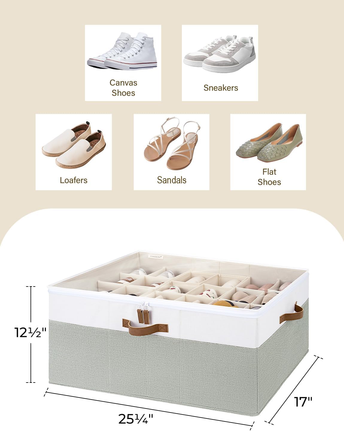 StorageWorks Shoe Organizer for Closet, Fits up to 24 Pairs, Shoe Cubby Storage Containers with Adjustable Dividers and Clear Cover, Green & White